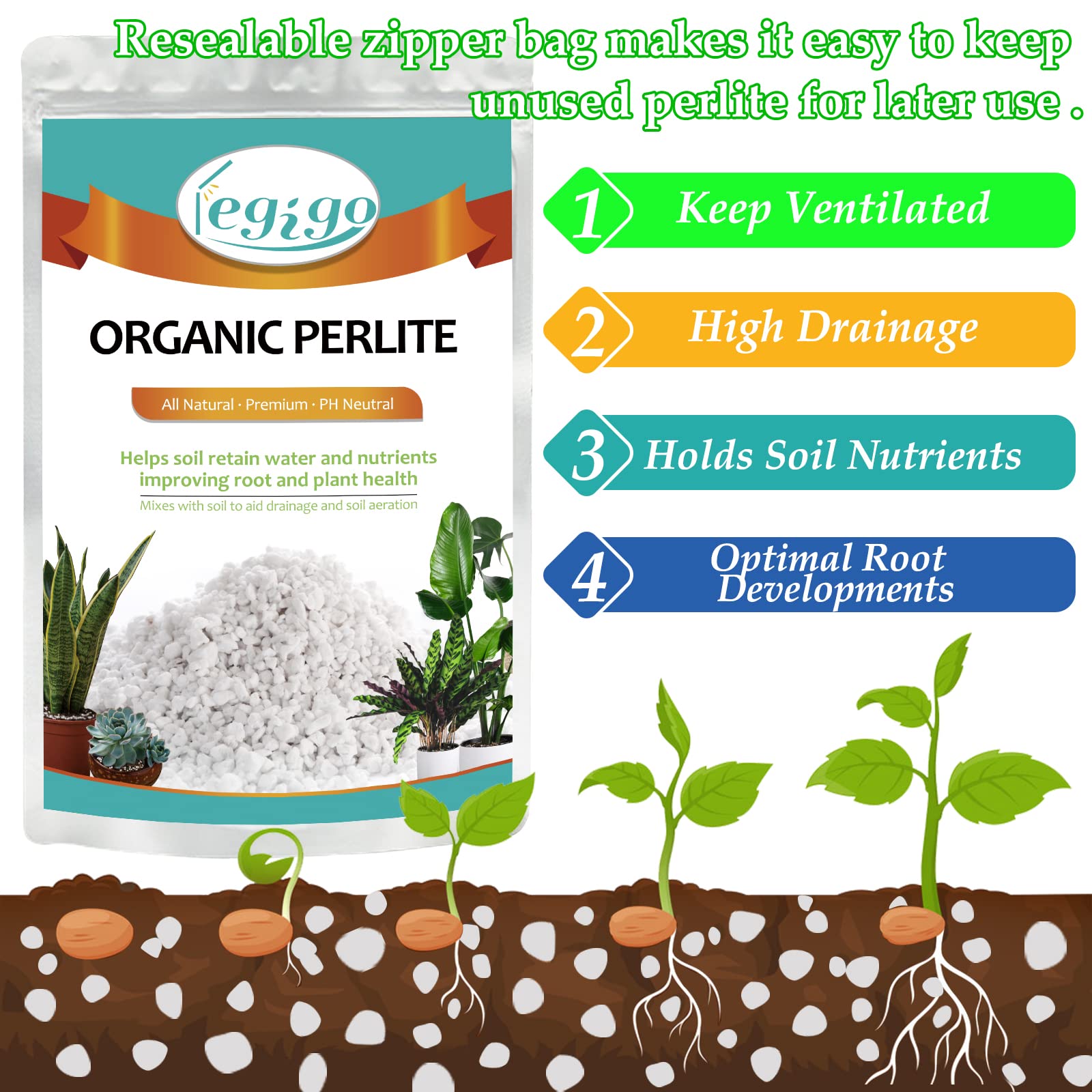 Legigo perlite drainage boost improves soil porosity and prevents root rot