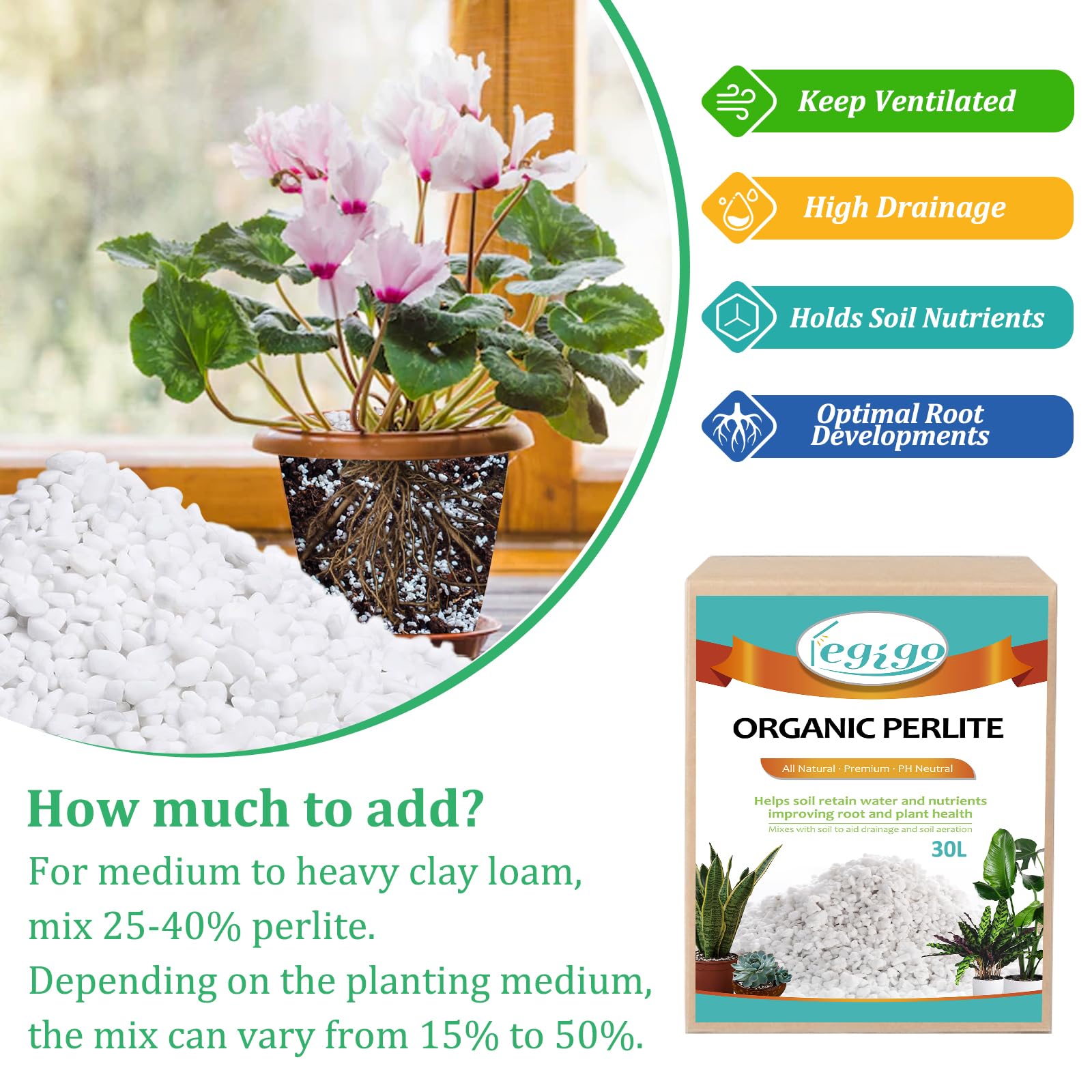 Legigo horticultural perlite supports soil-less systems and exotic houseplants with better aeration