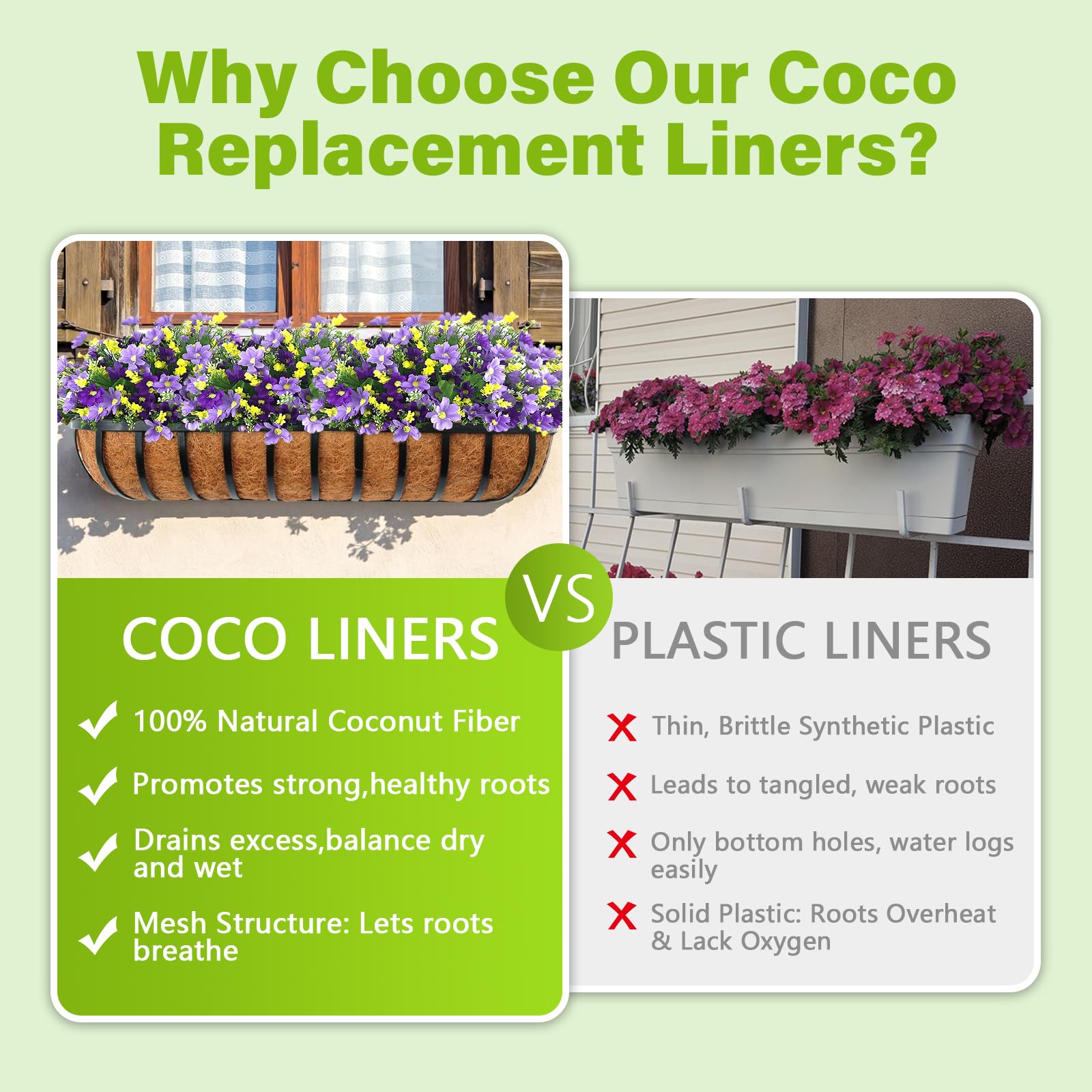 Legigo planter-box coconut liner shown in a garden setting for versatile use.