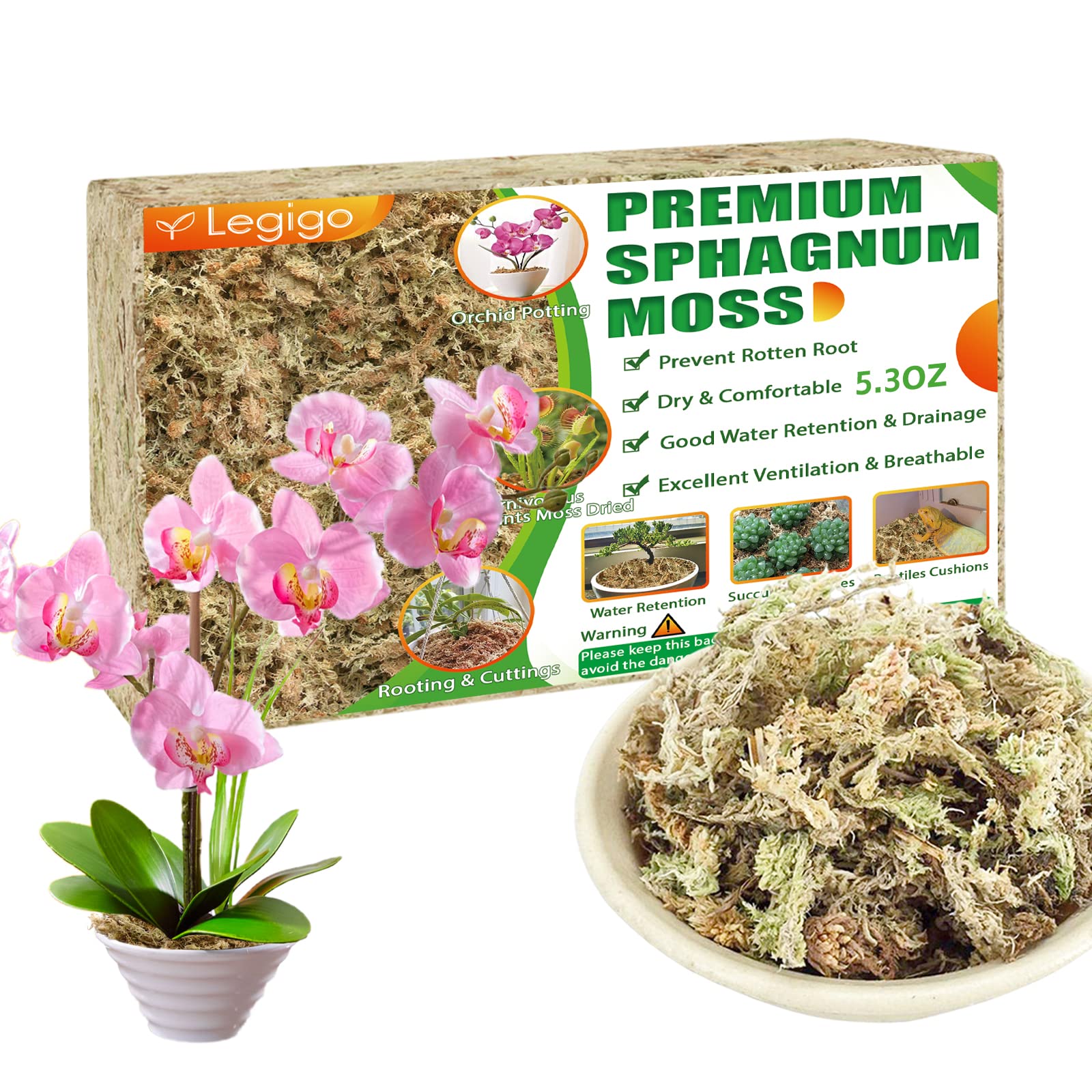 Legigo premium sphagnum moss 6qt bag packaging helps keep substrate ready for use.