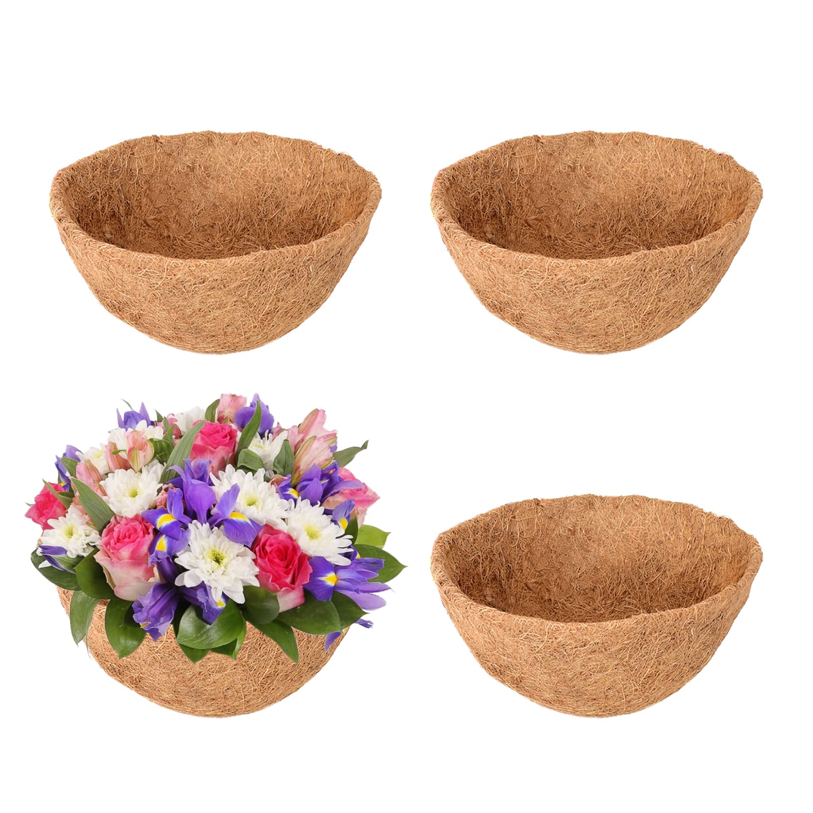 Legigo round coco fiber liner fits 10-inch baskets for vibrant flowering displays.