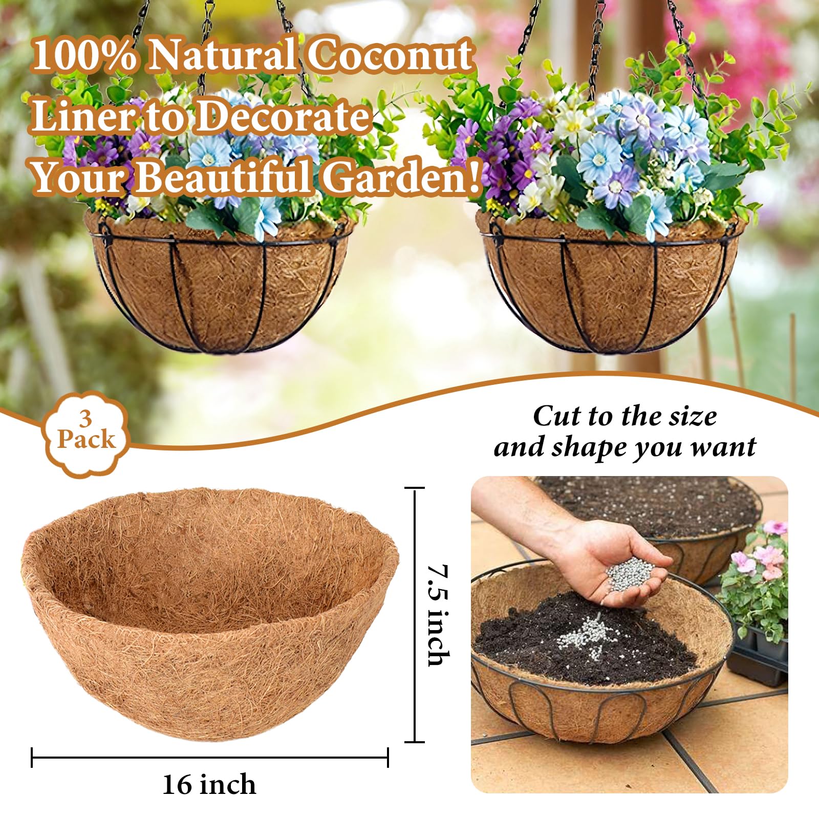 Legigo round coconut fiber liner emphasizes breathable structure for healthy roots.