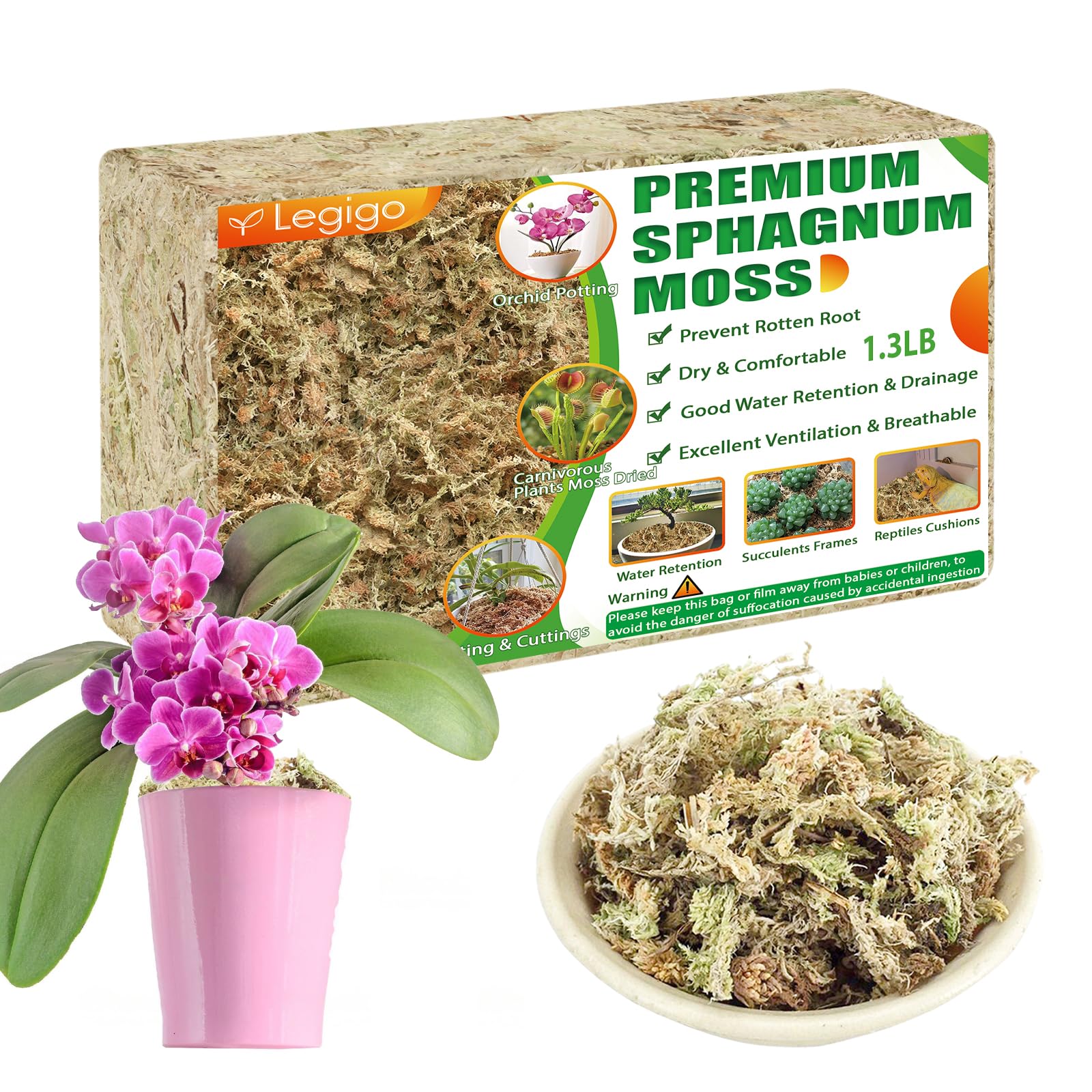 Legigo sphagnum moss 25qt pack, ready for potting applications.