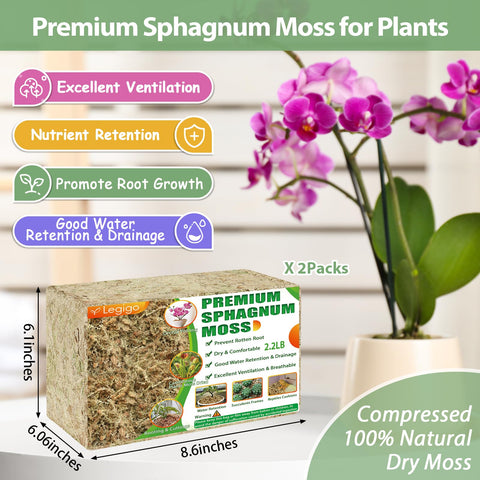 Legigo sphagnum moss water absorption highlights moisture retention for healthy roots.