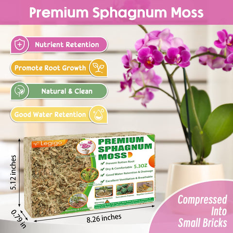 Legigo sphagnum moss water retention supports consistent moisture for potted plants.