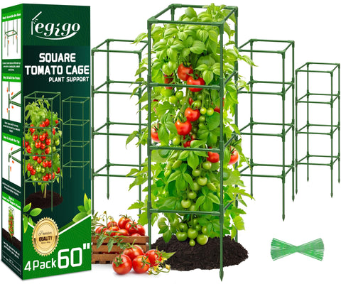Legigo square tomato cages ready for quick garden assembly to support tall tomato plants.