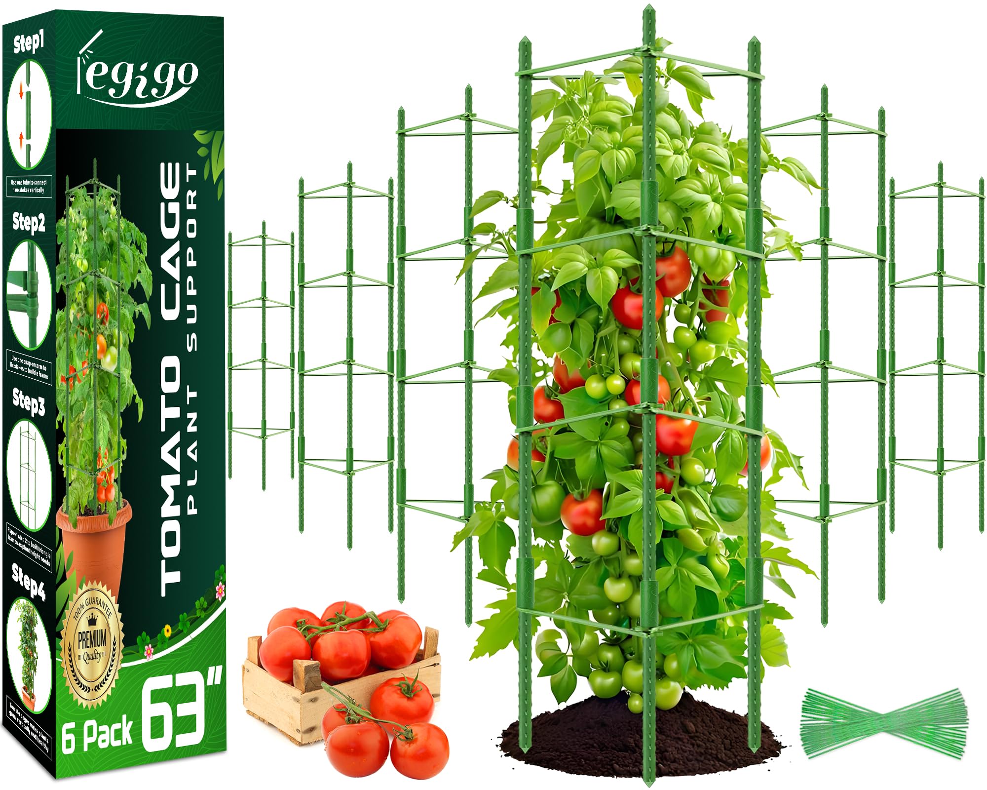 Legigo tomato cage 6-pack provides sturdy support for sprawling garden tomatoes.