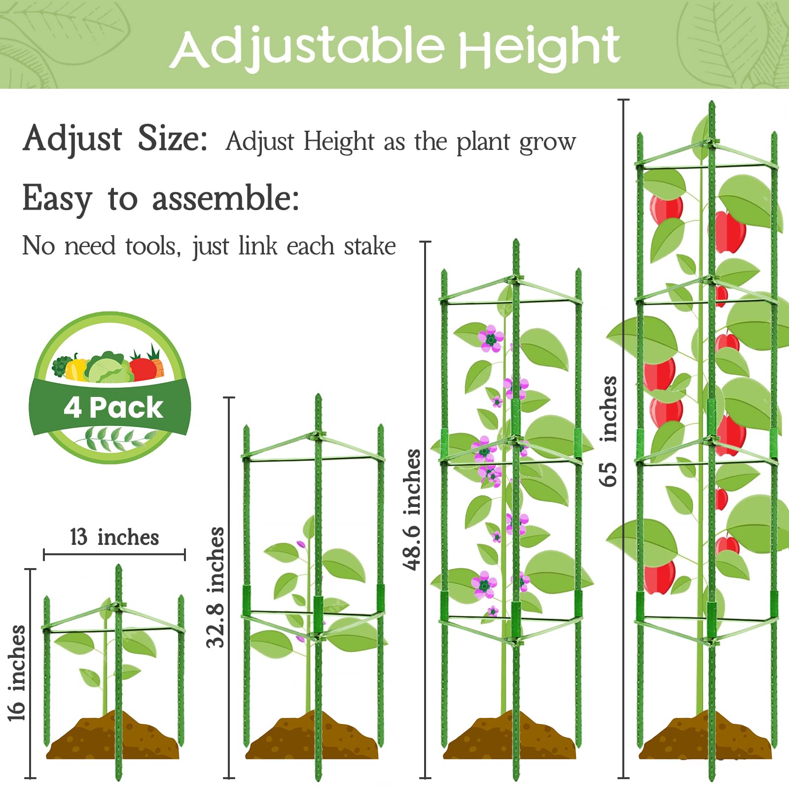 Legigo tomato cage assembly steps demonstrate easy, no-tools setup for quick garden support.