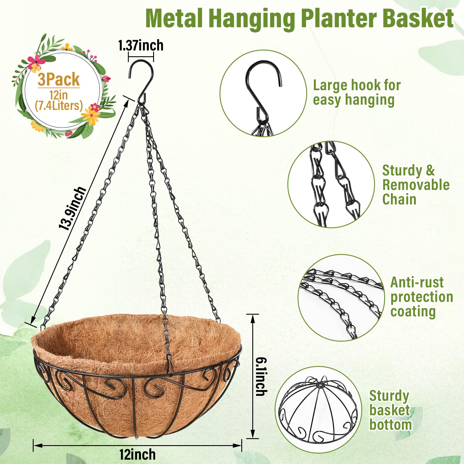 Close-up of Legigo wire hanging basket showing frame and liner texture