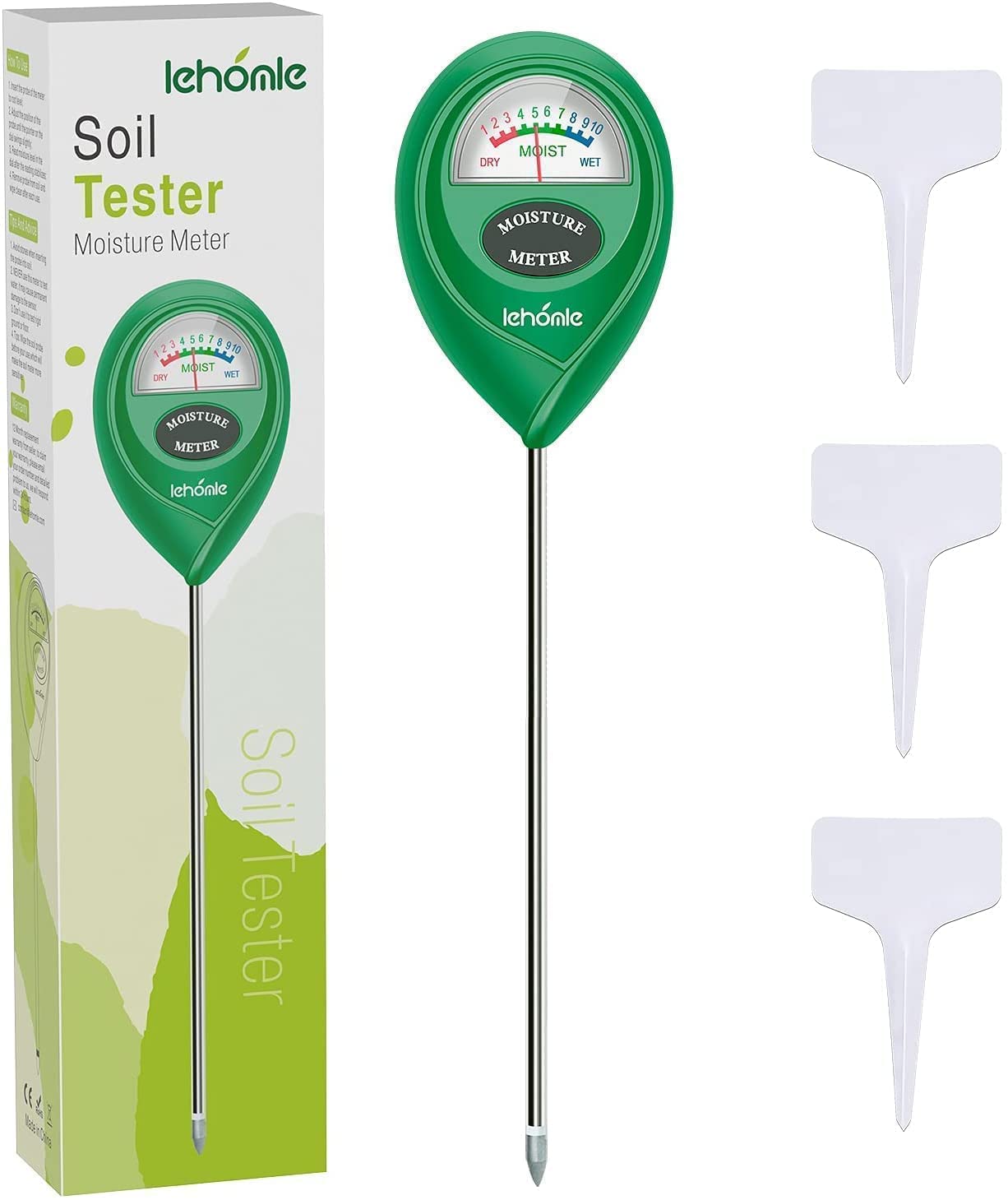 Lehomle soil moisture meter in soil reading helps gauge watering needs precisely.