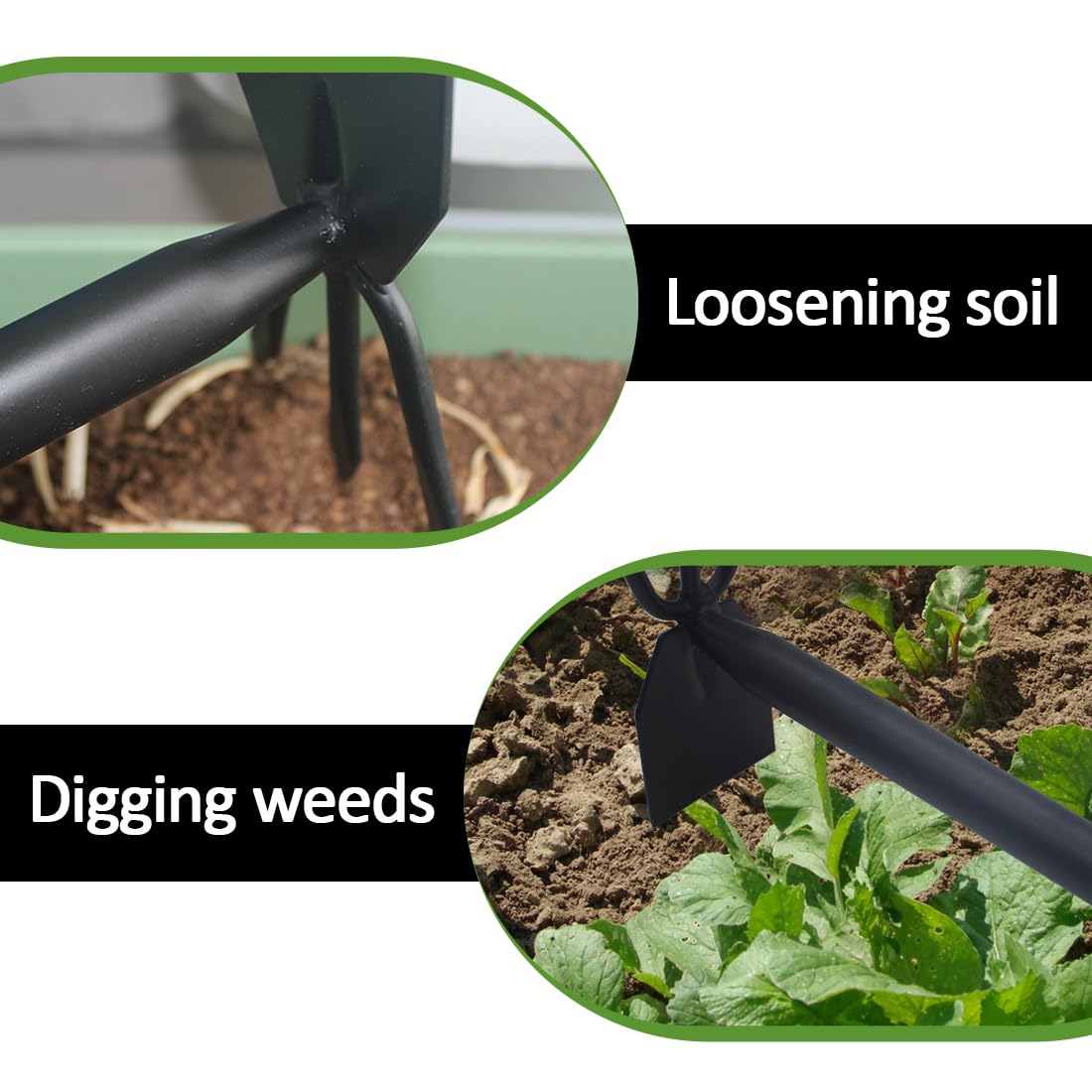 Lehood carbon steel blade cutting through tough roots and soil.