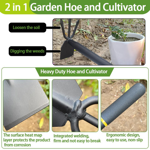 Lehood two-section handle extended for reduced back strain during use.