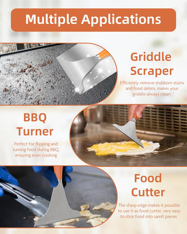LEIFENY griddle scraper ergonomic handle for comfortable grip.