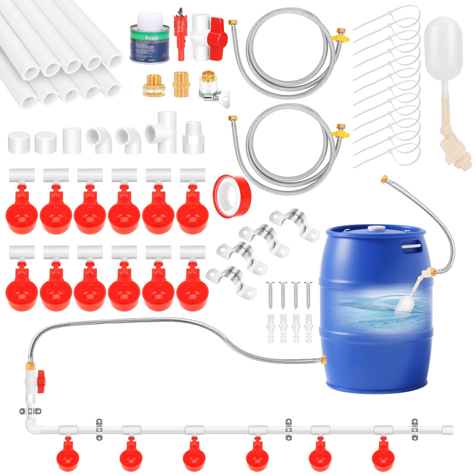 LEIFEOSH 12-pack water cups for complete poultry hydration in one ready-to-install kit.