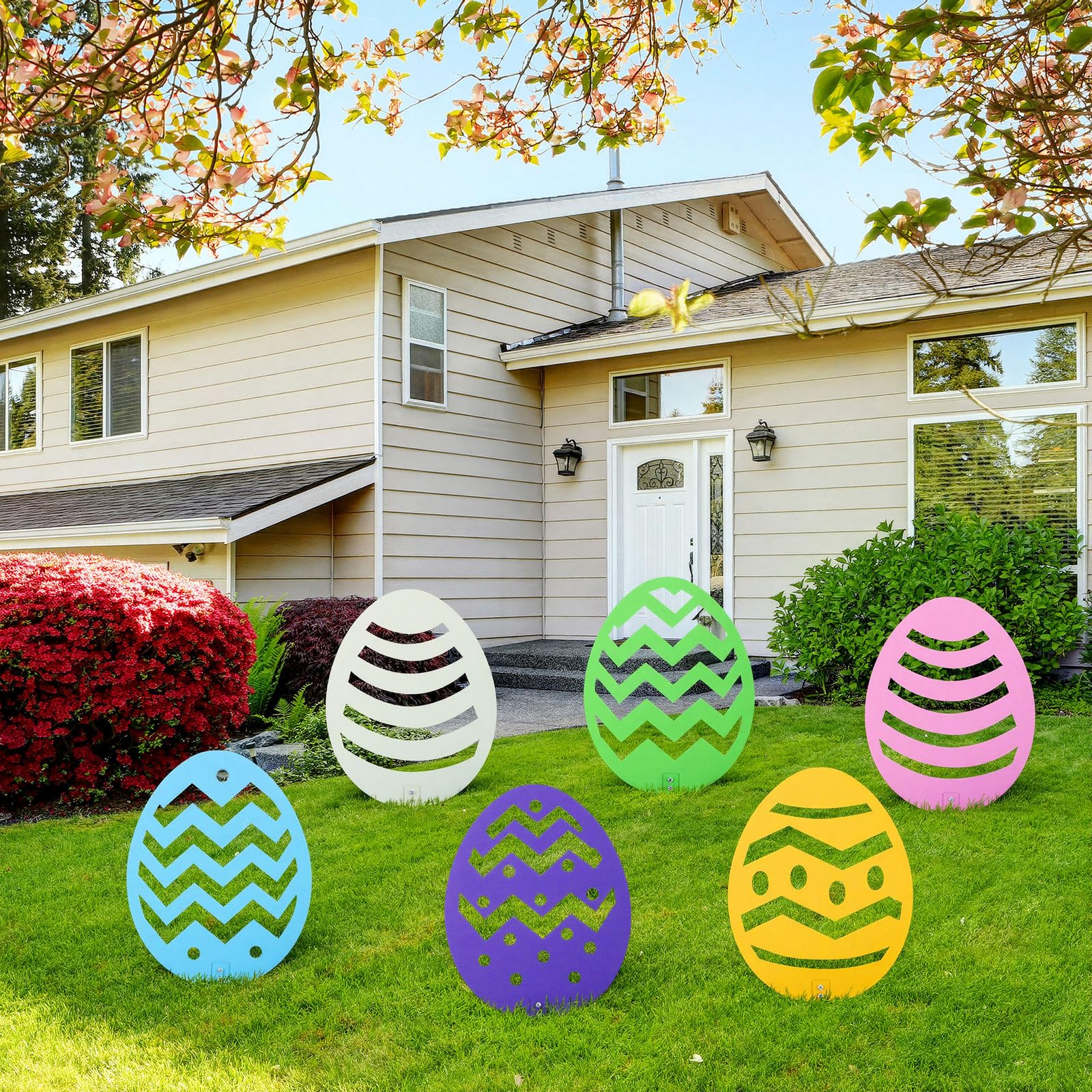 Leifide six-pack easter egg yard signs on stakes brighten front yard pathways