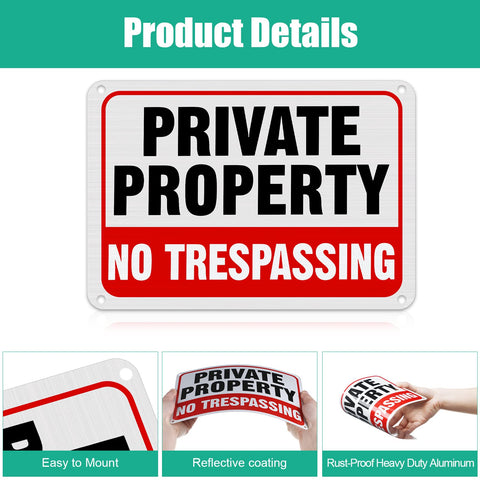 LEIFIDE reflective no trespassing sign visible at night