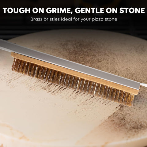 Closeup of Leightszen brass bristles showing moderate hardness for stone-safe cleaning.