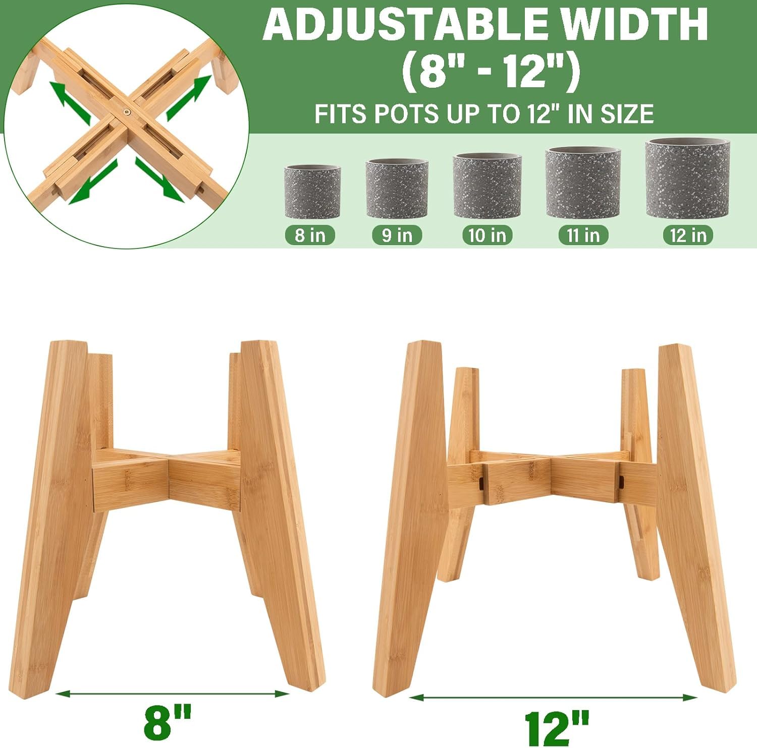LEIMO KPARTS bamboo plant stand, side view, sturdy 120 lb capacity for heavier planters