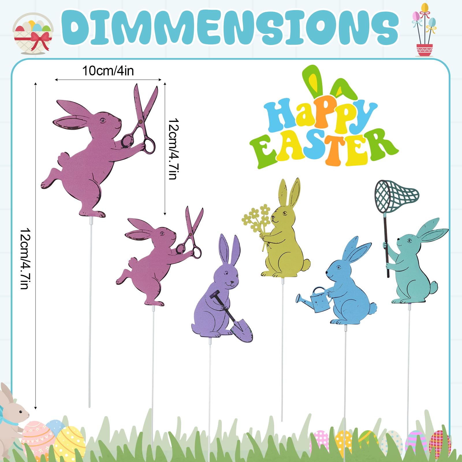 Leinuosen colorful rabbit silhouette stake stands tall for visible spring decoration