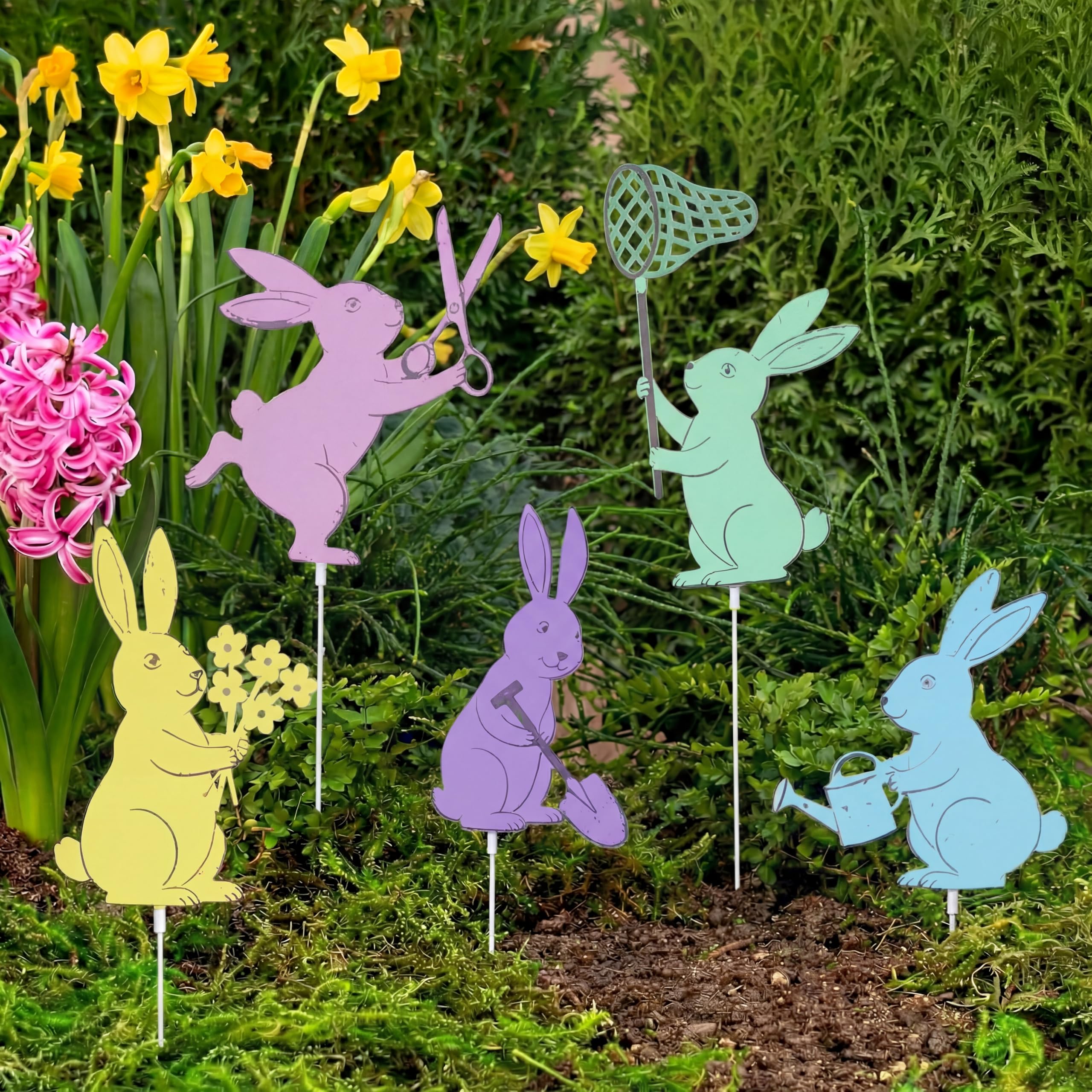 Leinuosen Easter bunny garden stake set adds color to pots and beds