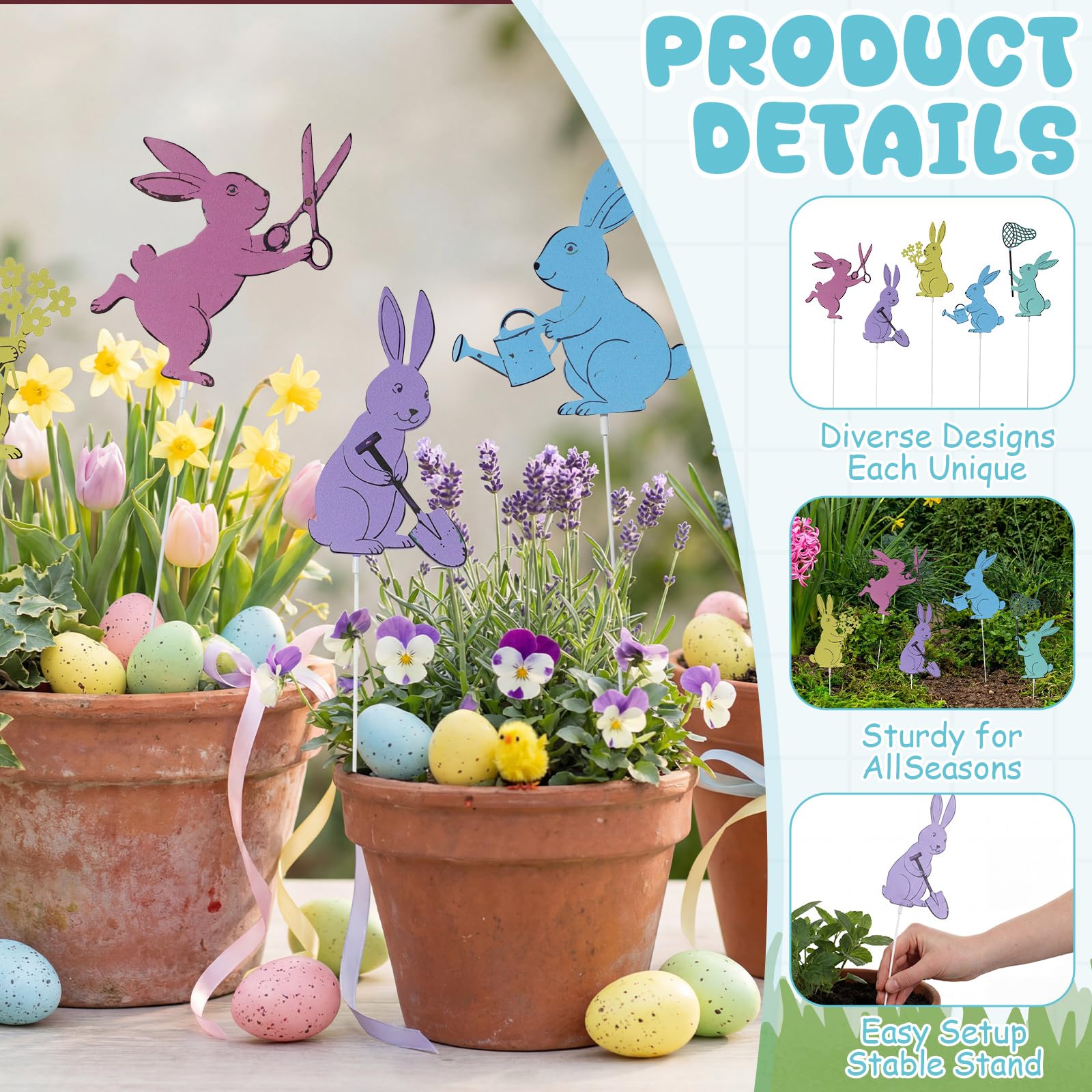 Leinuosen metal outdoor bunny stake delivers durable, weather-friendly garden accents