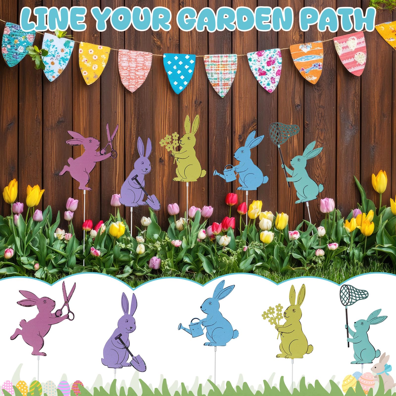 Leinuosen pot and bed accents bunny stake elevates curb appeal