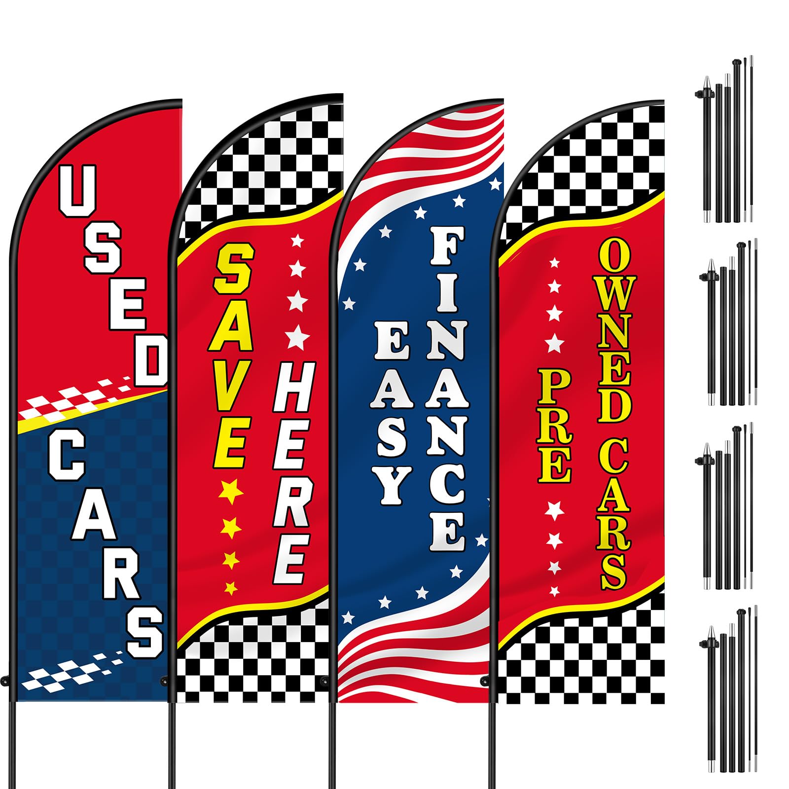 Leinuosen used cars feather flag pole kit on storefront boosts curb appeal.