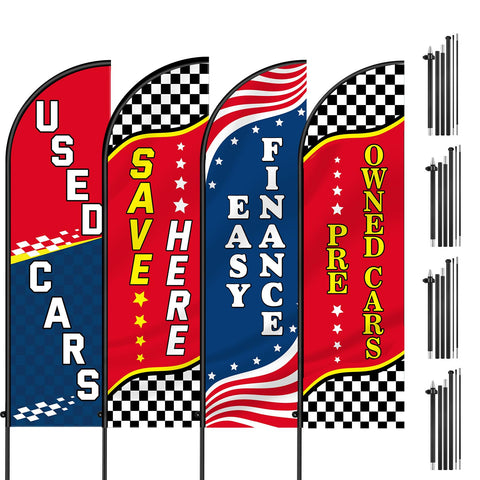Leinuosen used cars feather flag pole kit on storefront boosts curb appeal.