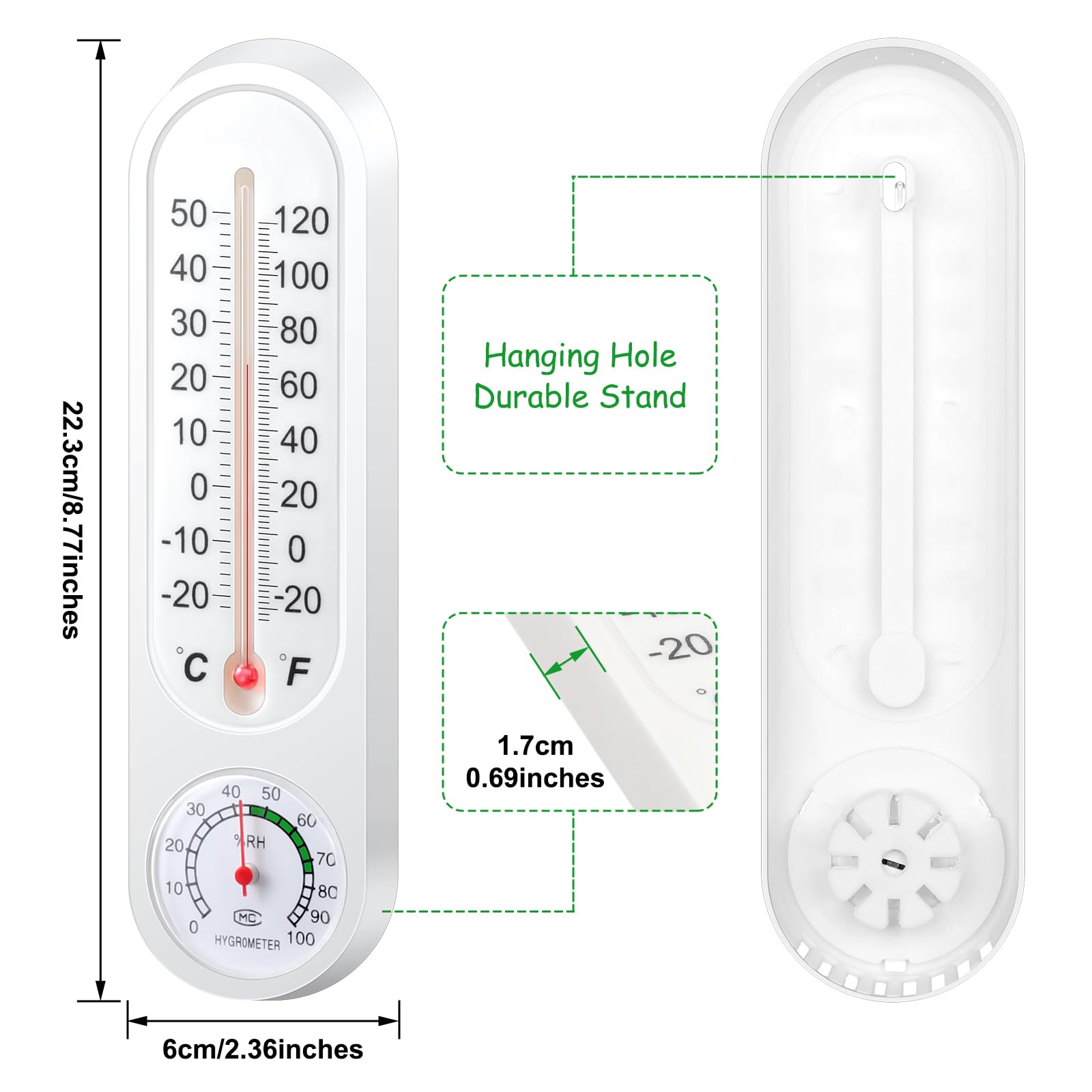 Leinuosen vertical thermometer with humidity display for easy wall mounting
