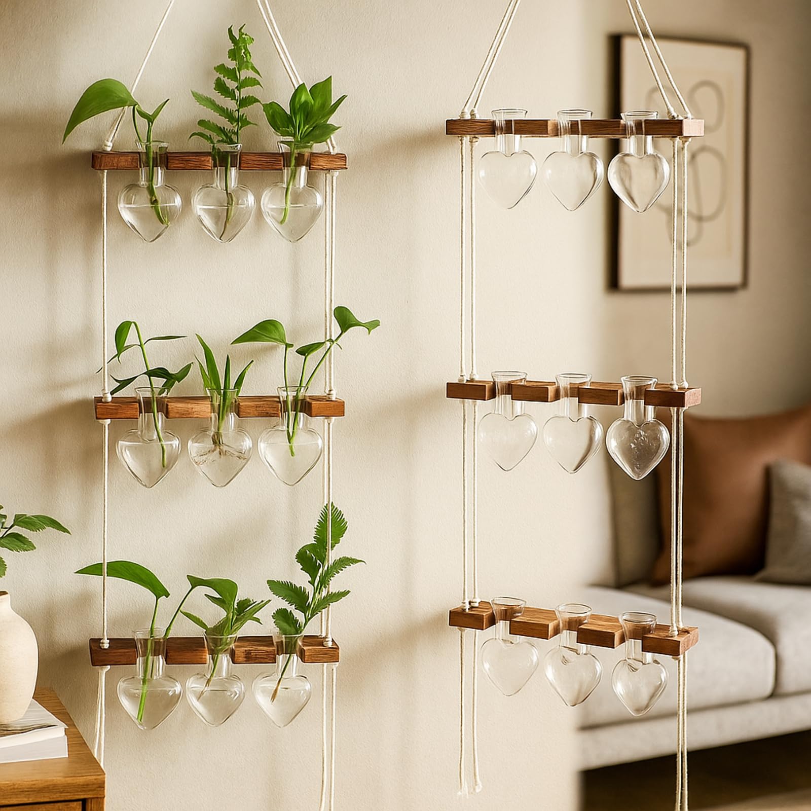 Leinuosen wall-hanging propagation station with wooden stand enhances home decor.