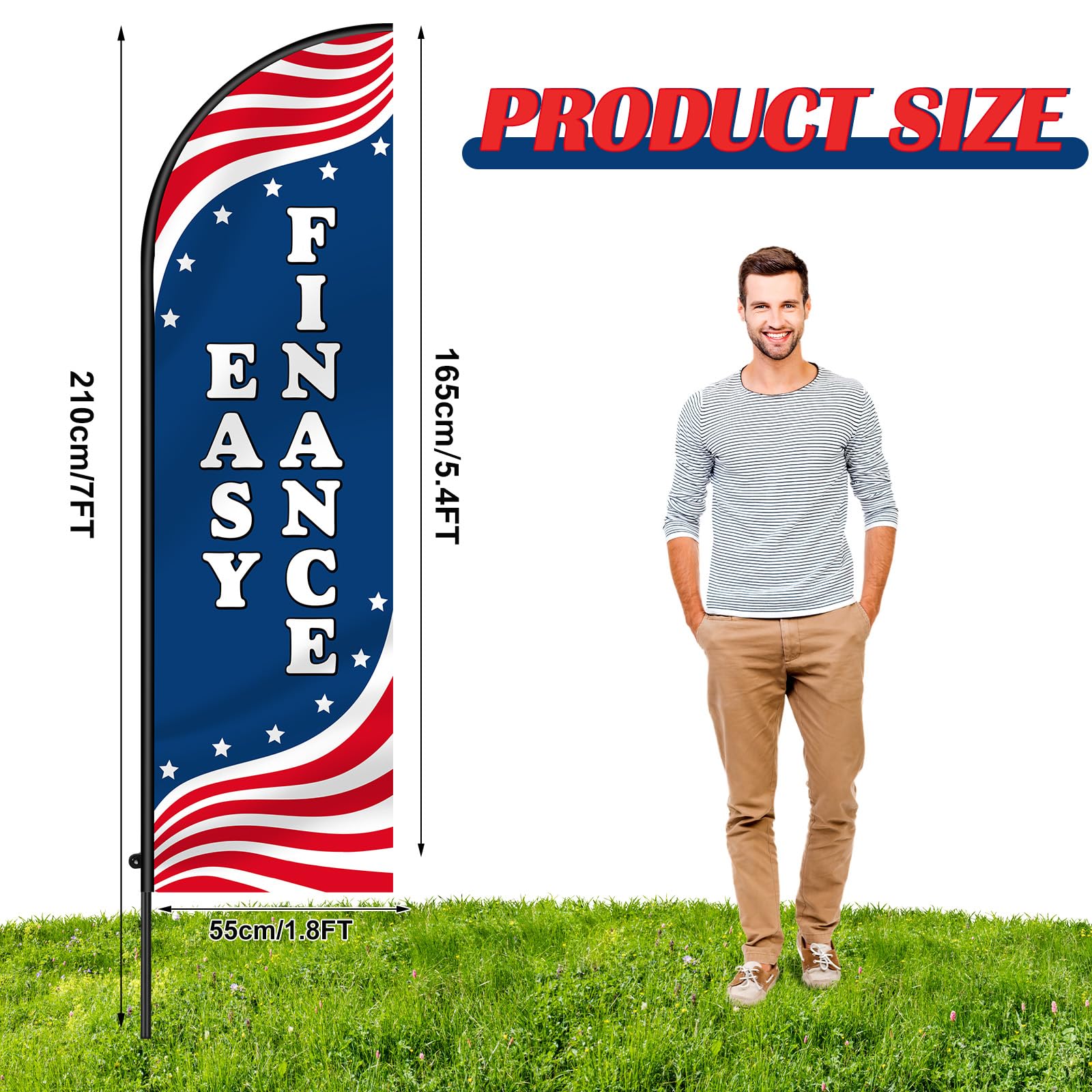 Leinuosen windless swooper flag banner stands 7 feet tall for high visibility.