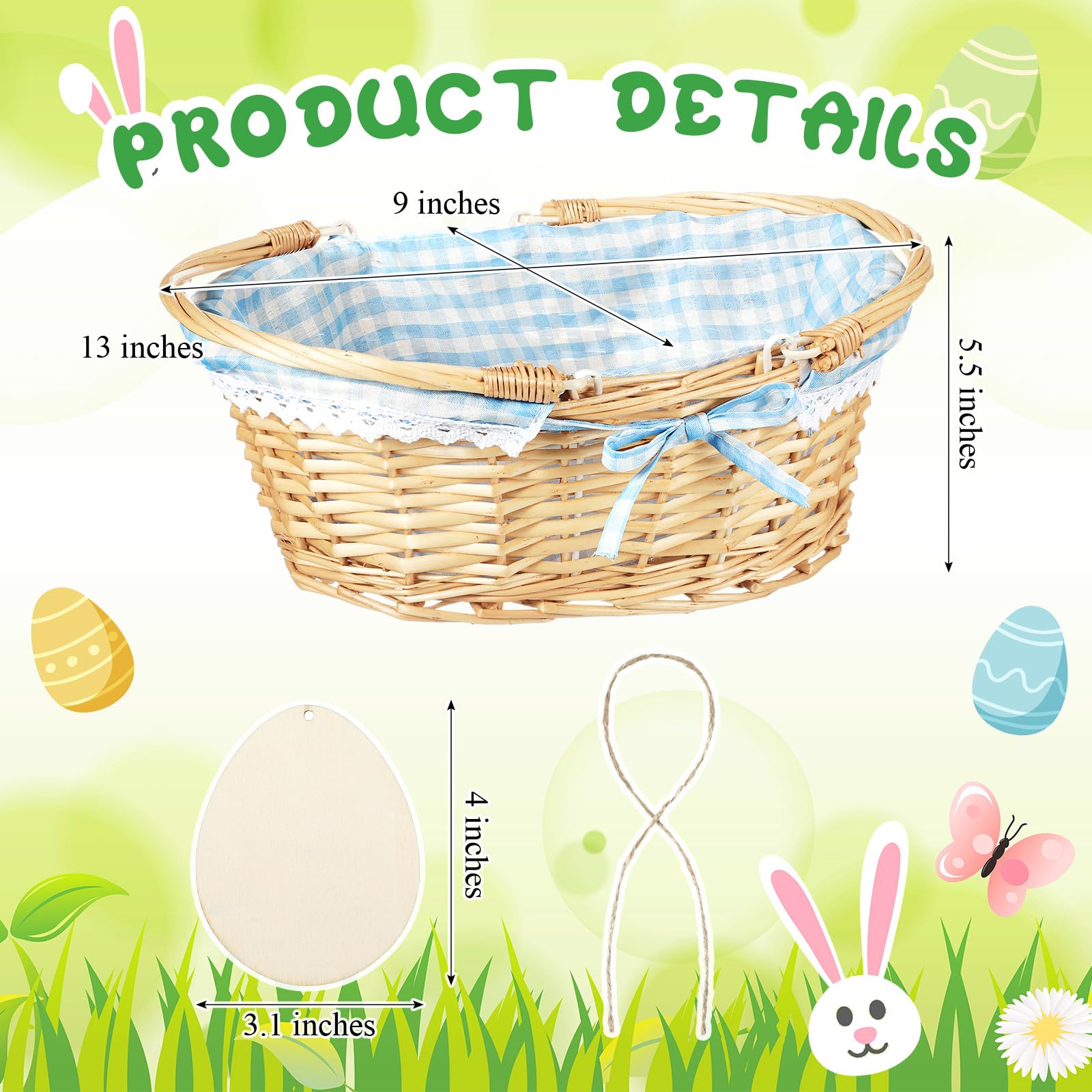 Leinuosen wooden egg cutout with rope enhances personalization on the basket