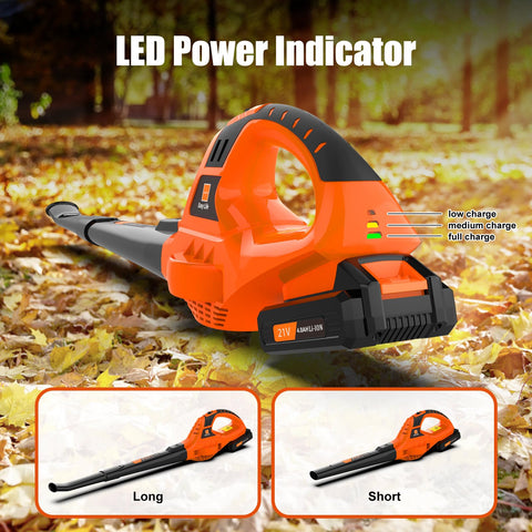 Leisch Life 21V leaf blower 4Ah battery indicates remaining runtime