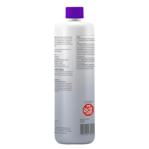 Close-up of Leisure Time Bright & Clear label highlighting hot tub clarifying formula