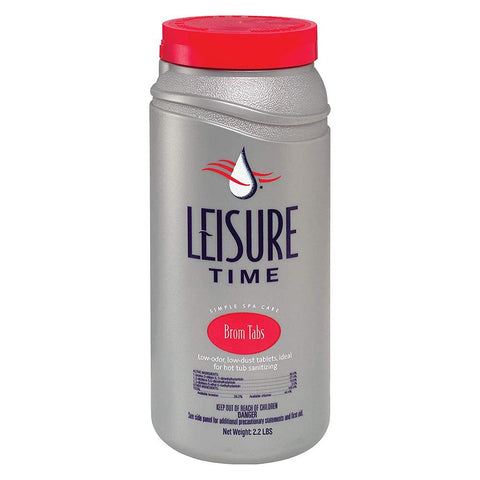 Leisure Time Brom Tabs bottle for low-odor spa sanitation and easy dosing.