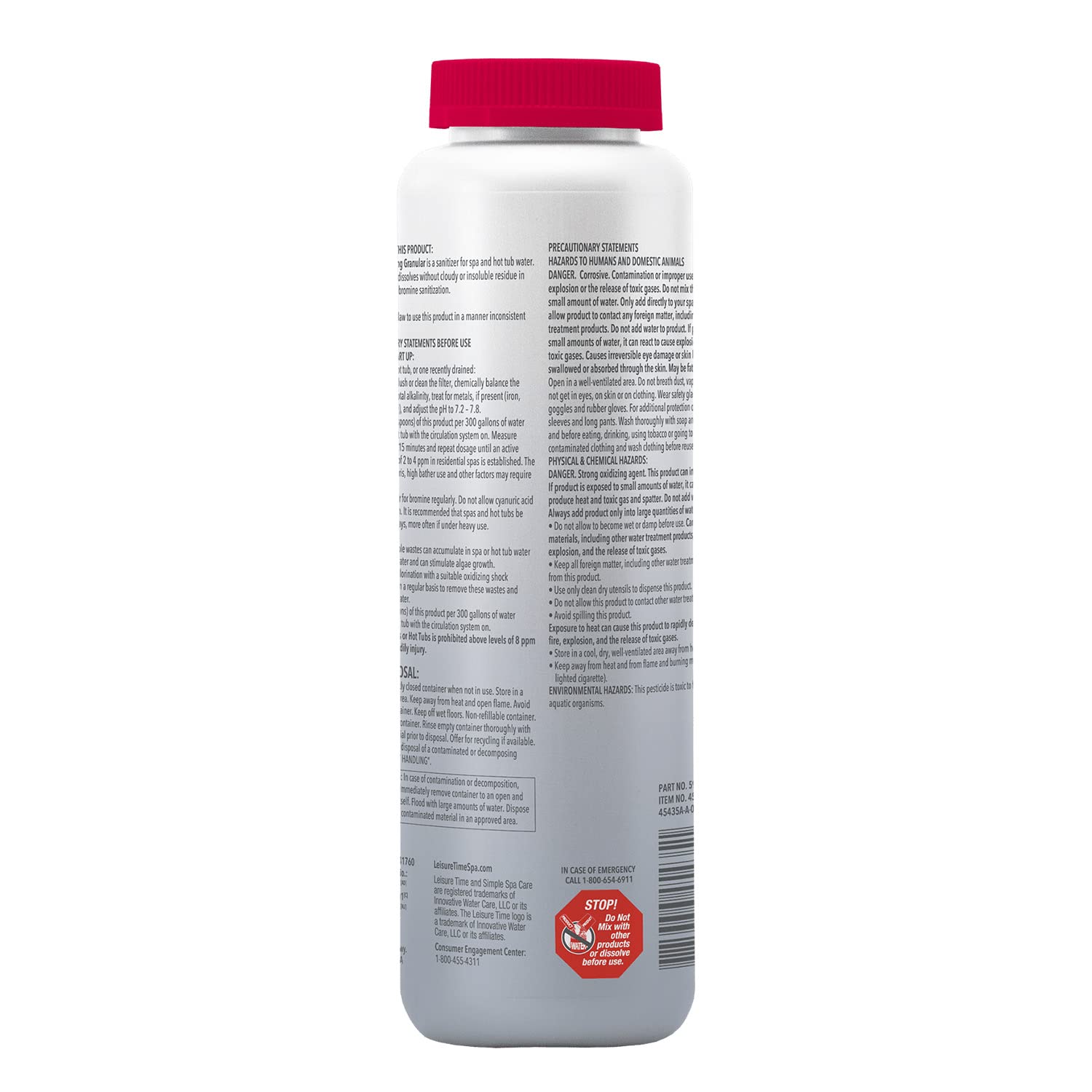 Leisure Time brominating granular spa water-dissolve shows rapid dissolution and clear water.