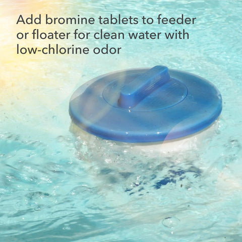 Leisure Time bromine tablets in clear spa water showcases odor-free sanitization.