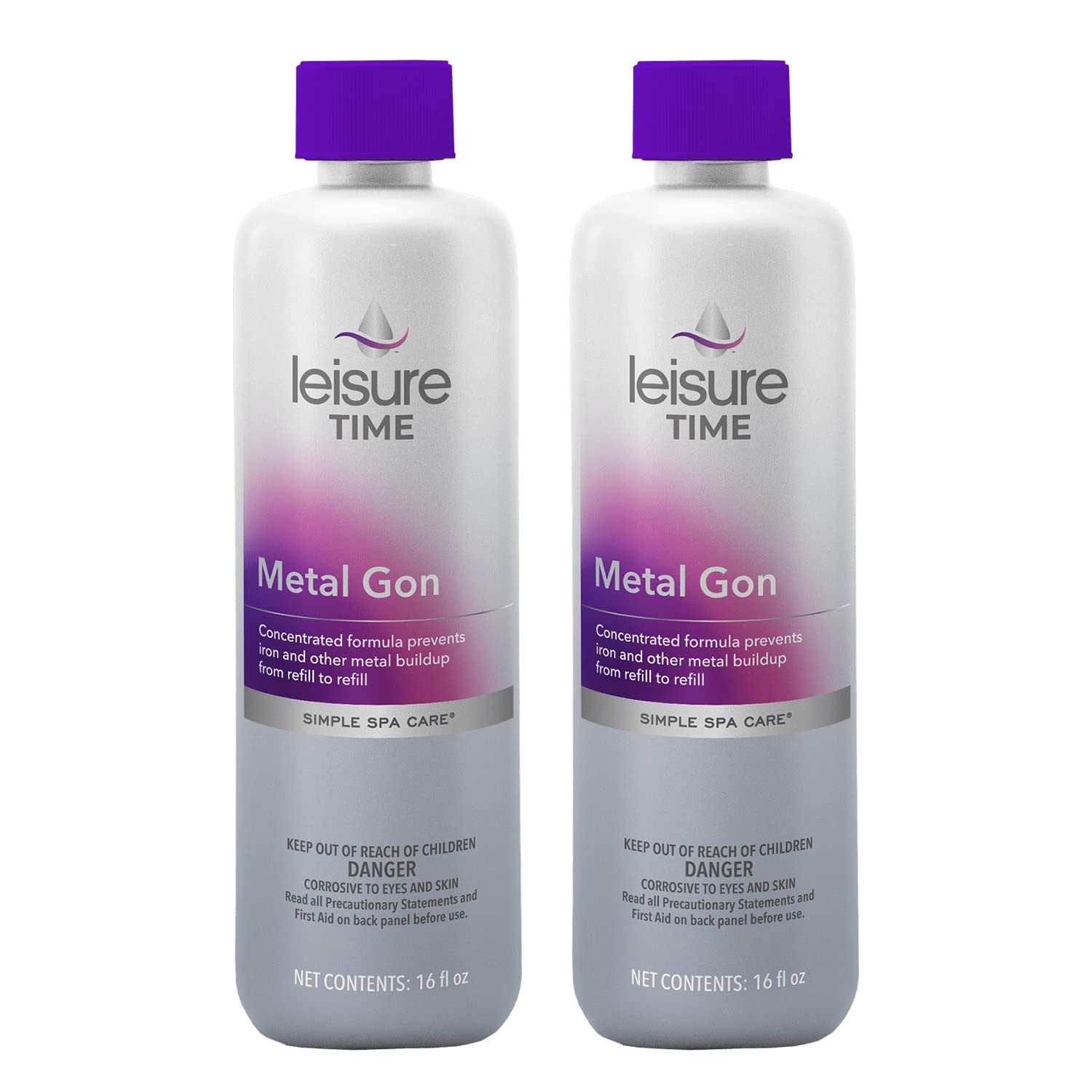 Leisure Time Metal Gon bottle being poured to prevent iron staining in spa water