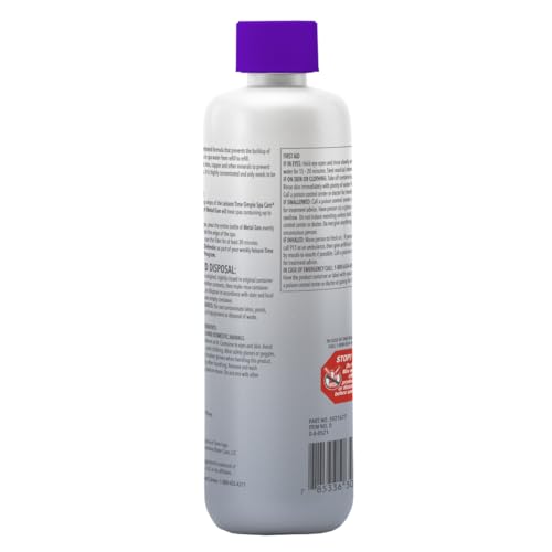 Leisure Time Metal Gon label closeup highlighting concentrated formula for spa care.