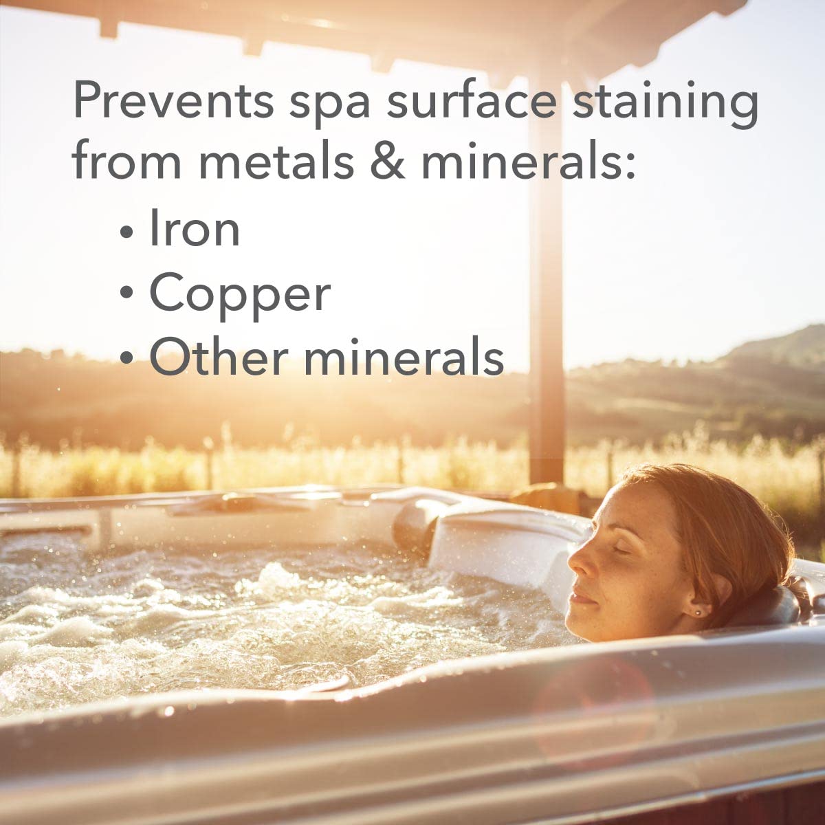 Leisure Time Metal Gon applied in spa water helps reduce mineral staining and buildup.