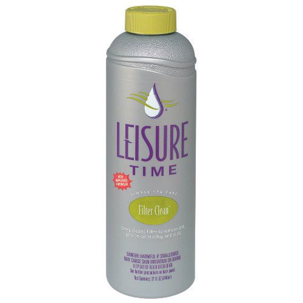 Leisure Time O Filter Clean bottle for spa filters improves water clarity.