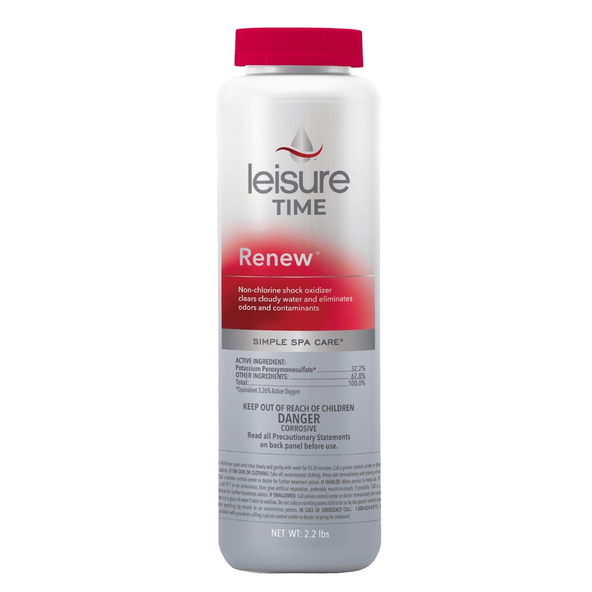 LEISURE TIME RENU2 packshot showing chlorine-free oxidation for clear spa water
