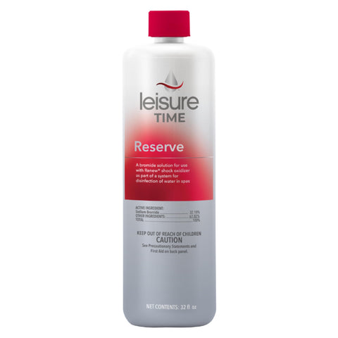 Leisure Time Reserve sanitizer bottle ready for spa use with chlorine-free sanitation