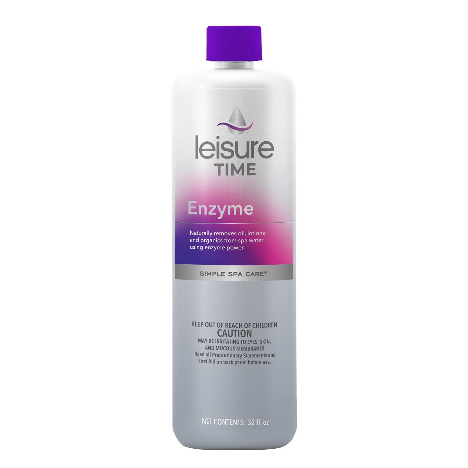 Leisure Time SGQ-02-A label close-up showing enzyme action for spa water clarity