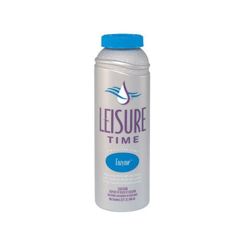 LEISURE TIME Simple Spa Care Enzyme bottle pour showing oil removal in hot tubs.