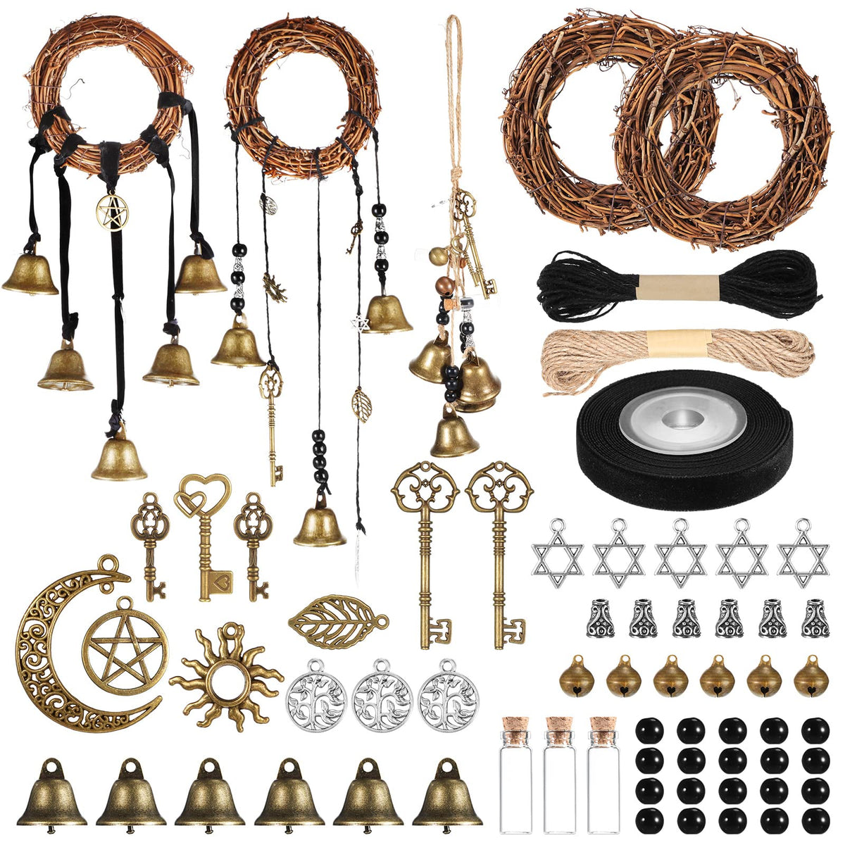 Leitee witch bells door decor wreath ready to hang for protective ambiance.