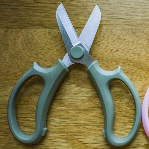 Leize flower scissors’ delicate grey-green appearance blends with garden tools.