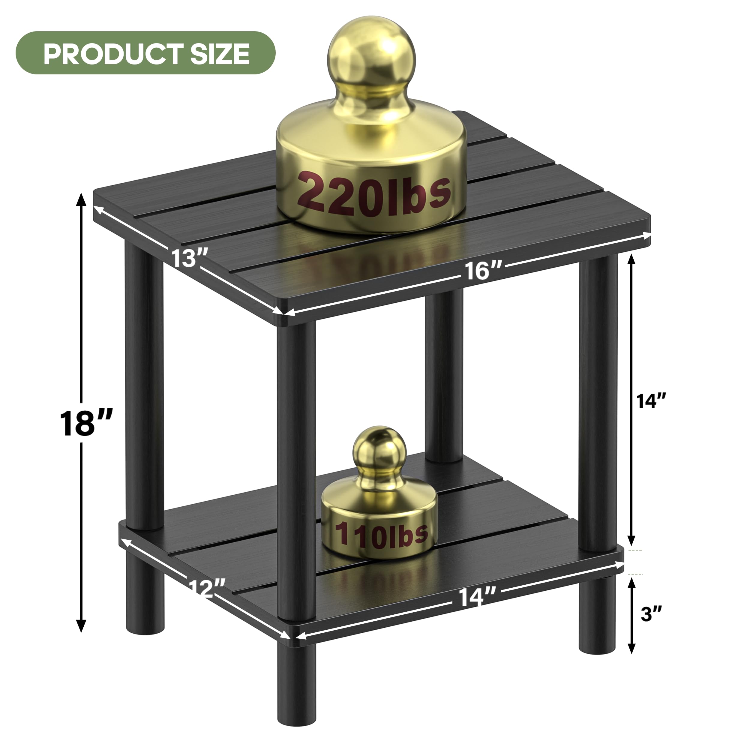 LEJANEOYE bamboo side table lower-tier 14x12 inches provides extra storage.