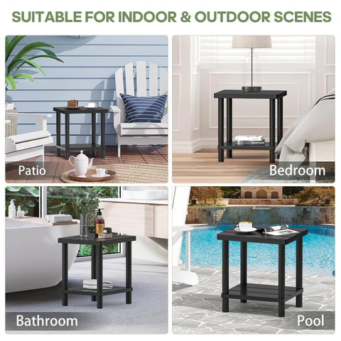 LEJANEOYE bamboo end table for poolside or porch gatherings.