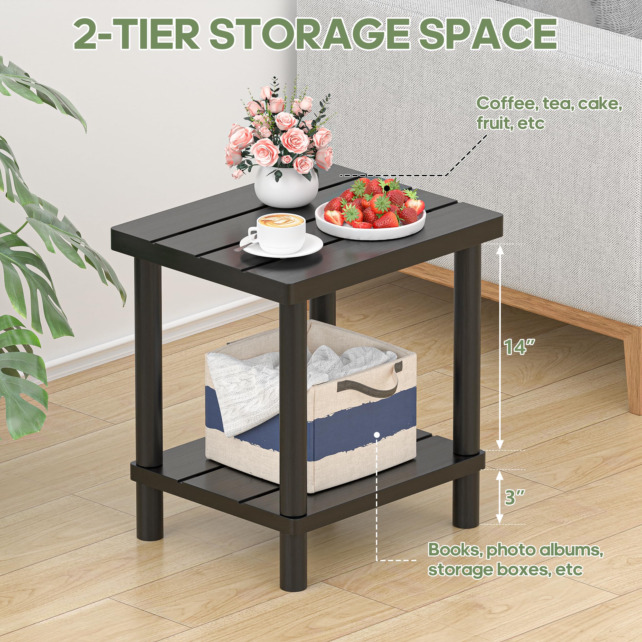 LEJANEOYE bamboo table features weather-resistant finish for outdoor longevity.
